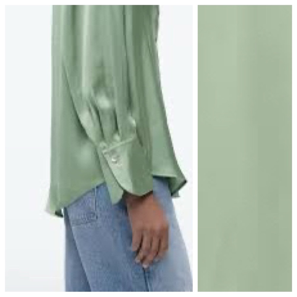 NWT. Zara Green Satin Effect Blouse. Size S. - Picture 3 of 9